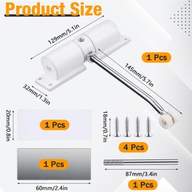 Forhandy Automatic Door Closer Interior Door Adjustable Spring Loaded Door Closer No Drilling with 4 Screws and Adjustment Lever for Home Office Bedroom