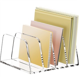 YUXUN Acrylic File Sorter,6.9"x6.6"x3.74",4 Sections Vertical Desk Organizer,Clear Mail Organizer File Holder Stand Rack Desk Accessories for Mail,Envelope,Letter,Notebook for Home/Office/Classroom