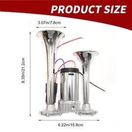 Hoypeyfiy Silver 600DB Air Horn with Compressor, Universal Chrome 12V Dual Trumpet Air Horn Kit for Truck Boat Train Car and Yacht