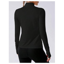 SOLY HUX Women's Half Zip Workout Tops Mock Neck Long Sleeve Pullover Athletic Workout Yoga Shirts with Thumb Hole Plain Black Small