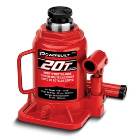 Powerbuilt 20 Ton Shorty Bottle Jack, Heavy Duty 40000 Pound Vehicle Hydraulic Lift with Stable Base, Pin Release, Stubby - Red 647504