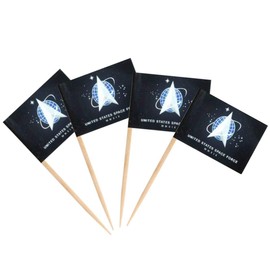 JAVD 100Pcs US Space Force Flag Toothpick, Small Mini Stick USA Space Force Fruit Toothpick Flags,for US Military Day Party Events Celebration Supplies,Birthday Wedding Dinner Decorations