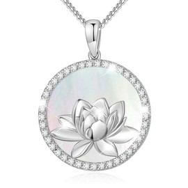 AGVANA Sterling Silver July Birth Flower Lotus Pendant Necklace for Women Mother of Pearl Jewelry Anniversary Birthday Gifts for Women Mom Wife Her