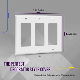 ENERLITES Decorator Light Switch or Receptacle Outlet Wall Plate, Gloss Finish, Size 3-Gang 4.50" x 6.38", Polycarbonate Thermoplastic, 8833-W, White , Standard Size , 1 Count ( Pack of 1)
