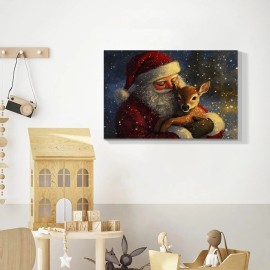 Christmas Canvas Murals Horse Drawn Sleds Santa Claus Christmas Trees Rural Style Home Decor Hanging Paintings Decorationscolor: Brown, size: 48*32in