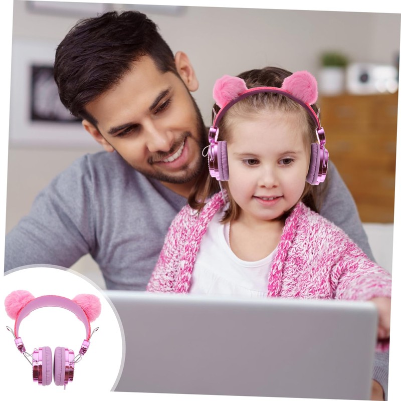 Gadpiparty Children's Headphones Furry Ball Ears Shiny Rhinestone Headset Over
