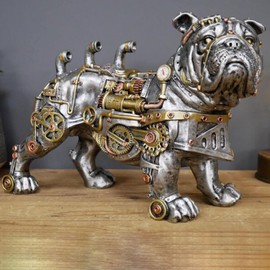 Bulldog - Estatua y escultura tallada mecánica estilo punk perro animal steampunk moderna decoración del hogar resina para mesa de centro, sala de estar, entrada, decoración de estantes (Bulldog)