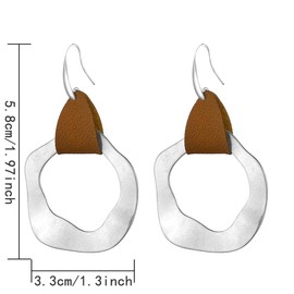 Bohemian Boho Leather Geometric Circle Round Earrings Dangling Drop Frosted Metal Square Hook Earrings for Women Simple Jewelry-irregular