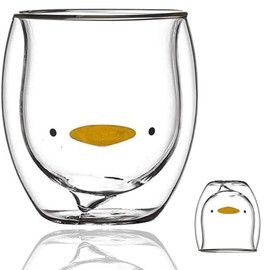 Sharemee - Cute Mugs Insulated Double Wall Animal Beverage Glass Cups for Coffee Tea Latte Juice Milk 9.5oz, Gift for Women Girls (Duck)