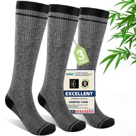 Iambamboo Mens Compression Socks for Men Women (3 Pairs) 15-20 mmHg Bamboo Viscose Knee High Sock for Travel L/XL (Light Gray)
