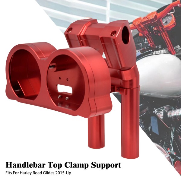 YHMTIVTU Red 10" Risers Clamp Gauge Housing For Harley Road