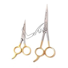 LAJA Imports 2 Pieces of 4.5" 6.5" Hair Cutting Scissors/barber Shears - ICE Tempered - Stainless Steel Gold Plated Handle