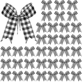 Cindeer 36 Pieces Glitter Christmas Bow Tie Christmas Tree Decorations 6.3 x 5.5 Inch Xmas Decor Wreath Ornaments for Garland Gift Party Home Decoration (Fabric, Black and White)