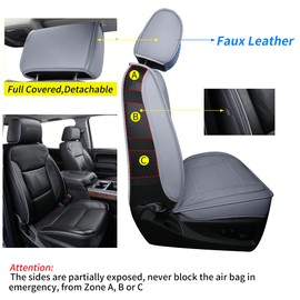 LUCKYMAN CLUB Chevy Silverado/Sierra X04-S3 Front Seat Cover, Fit 2007-2026 1500/2500HD/3500HD Crew, Regular, Double/Extended Cab with Water Resistant FauxLeather (Front only, Gray)