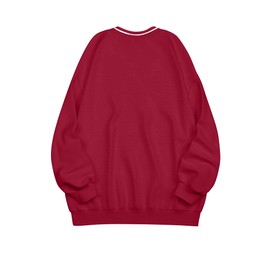 Remidoo Womens New York Embroidered V Neck Sweatshirt Oversized Long Sleeve Pullover Top Red Small