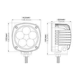 Super Bright Off-Road 4” Square Utility LED Work Light, 6000K Cool-White Flood Beam, Fits Caterpillar & John Deere Tractors, Plug & Use DT Connector, Corrosion & Vibration Resistant Waterproof, 2-Pack