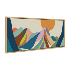 Kate and Laurel Sylvie Mountains Crop Framed Canvas Wall Art by Rachel Lee of My Dream Wall, 18x40 Natural, Decorative Midcentury Modern Art for Wall