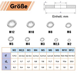 Dayalo 900 Piece Washers Set Stainless Steel Flat Washers, Washers Assortment Total 9 Different Sizes M2 M2.5 M3 M4 M5 M6 M8 M10 M12, Metal Washers for Screws, Nuts