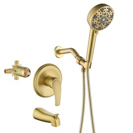 Shower Faucet Set with Tub Spout Tub and Shower Faucet Set Complete with Handheld Shower Head Shower Combo Set Shower System with Tub Spout Tub and Shower Trim Kit Brushed Gold