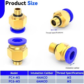 EterMutable 20Packs 4mm Tube OD x M5 Push to Connect Fittings,Pneumatic Male Quick Connect Air Line Hose Fittings Accessories