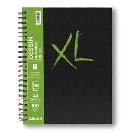 CANSON XL Drawing 160gsm A4 Paper, Light Grain, Spiral Pad Long Side, 60 White Sheets, Ideal for Professional Artists & Students