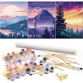 3 Pack Paint By Numbers Kit for Adults - Landscape Adult Beginner Diy Acrylic Pigment Canvas Easy Paint By Numbers - Suitable for Home Space Wall Decoration - 12x16 Inch Arts and Crafts for Adults