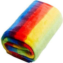 QPC Direct Rainbow Stripe Mircofibre Super Soft Plush Fleece Blanket Throw, 125 x 150cm
