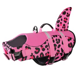 ASENKU Dog Life Jacket - Pet Safety Vest for Swimming & Boating, Shark Life Jacket with Floatation, Dog Lifesavers Swimsuits for Small Medium Large Dogs (Pink Leopard, S)