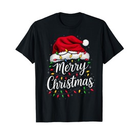 Family Matching Merry Christmas Lights Santa Hat Men Women T-Shirt