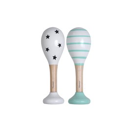 Kindsgut Wooden Rattles, Set of 2 Musical Instrument for Babies and Small Children, Ideal for Travelling, Subtle Colours and High Quality, Stars and Stripes