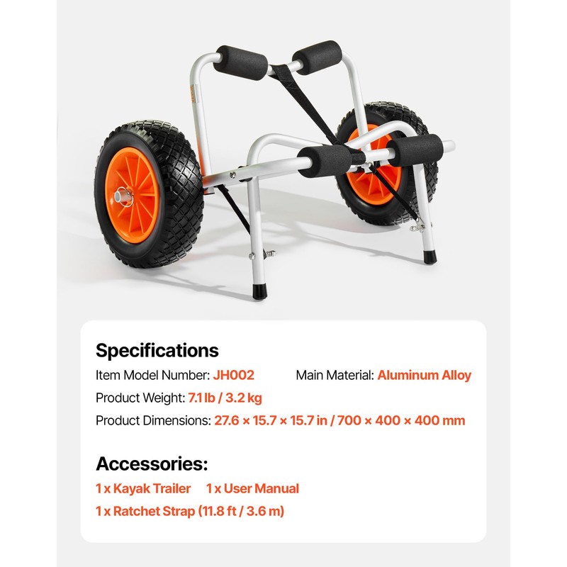 VEVOR Kayak Cart, 250 lbs Load Capacity, Foldable Kayak Trolley