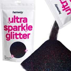 Hemway Premium Ultra Sparkle Glitter Multi Purpose Metallic Flake for Arts Crafts Nails Cosmetics Resin Festival Face Hair - Black Holographic - Microfine (1/256" 0.004" 0.1mm) 100g / 3.5oz