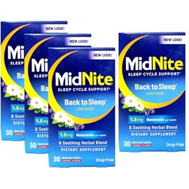 Midnite Ayuda para dormir para el insomnio ocasional, 30 tabletas masticables de cereza cada una (paquete económico de 4)