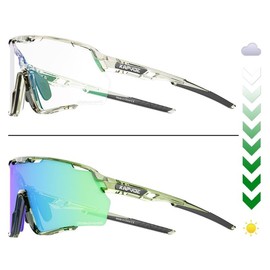 KAPVOE Photochromic Cycling Glasses for Men Women Sports Sunglasses HD High Contrast Lenses Frame Discoloration Bike Glasses - Colour: Green-73