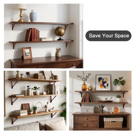 OVOV 2 Pack Wood Shelf Bracket Triangle Wooden Shelf Brackets for Plank Sconce Plug in Pendant Lamp Decorative DIY Wooden Bracket Include Mounting Screws Brown 7 Inch