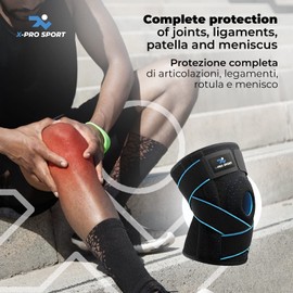 Kniebandage mit seitlichen Stabilisatoren, X-Pro Sport verstellbare Patella-Kniebandage, Meniskus-Kreuzband-Stütze, professionelle atmungsaktive orthopädische Bandage für Männer und Frauen