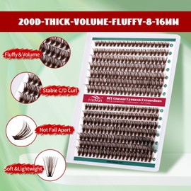 FADVAN Lash Clusters Effect Individual Lashes 280pcs 30D+40D D Curl 9mm-16mm Dark Brown Eyelash Clusters Wispy Lashes Fluffy Cluster Lashes Natural Soft DIY Lash Extension