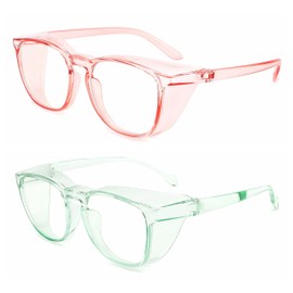 Alsenor Safety Glasses Anti Fog Goggles Protective Eyewear Blue Light Blocking Anti Dust UV Protection Glasses For Men Women (2 Pack (Pink + Jade))