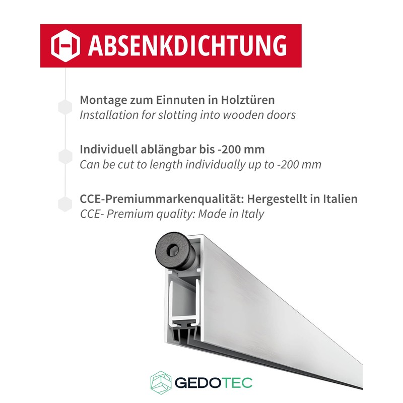 Gedotec Lowerable floor seal, 1 piece door seal, 15 x