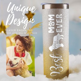 Onebttl Golden Retriever Gifts, Dog Lover Gifts, Gifts for Dog Mom, Dog Owner, 590ml Skinny Tumbler Glitter Gold & Silver, Best Golden Retriever Mom Ever