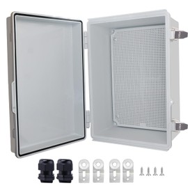 Waterproof Junction Box, ABS Plastic Electrical Box with Stainless Steel Latch, Hinged Cover Electric Project Enclosure Box with Mounting Plate, Wall Brackets 13.8"x9.8"x5.9"