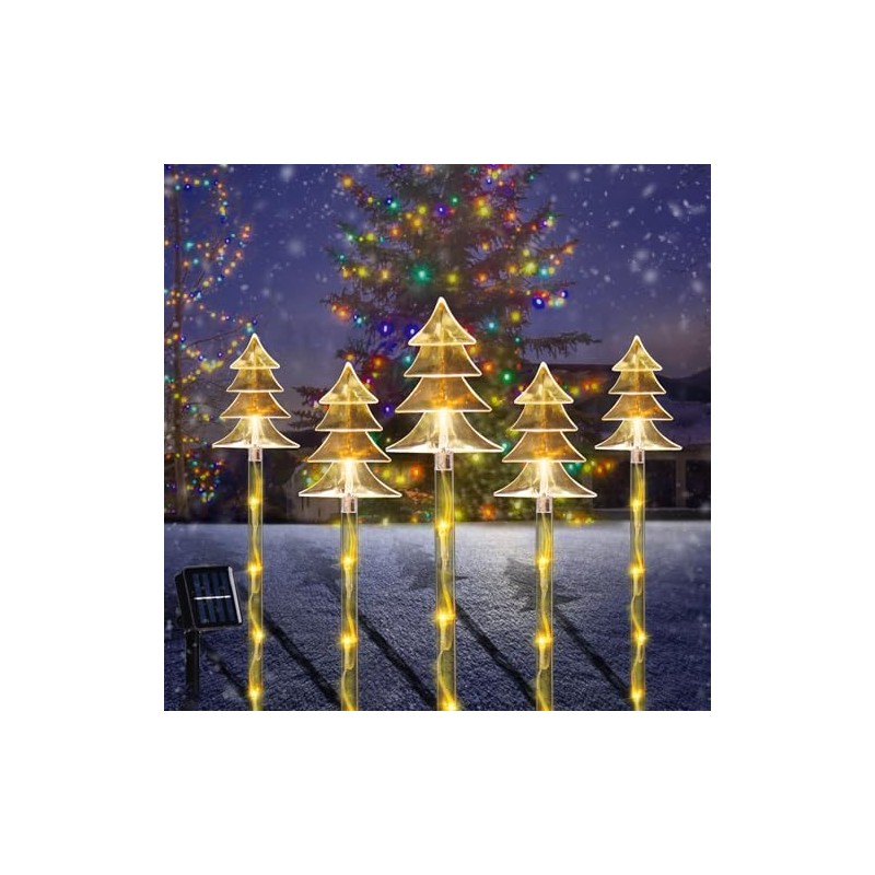 ILLUMINEW Christmas Outdoor Decorations, Solar Tree Pathway Lights, 5 Pack