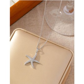 CEYIYA 18K Gold Plated Starfish Necklace - Seashell Pendent Ocean Themed Necklace - Boho Summer Beach Jewelry