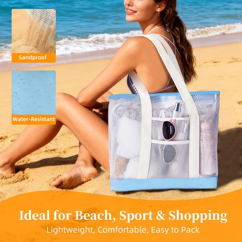 PureSprout Extra Large Mesh Beach Tote Bag for Women with