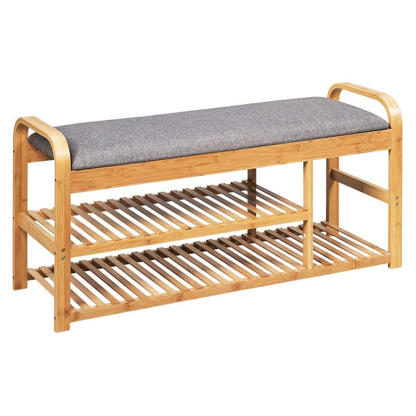 Giantex Shoe Rack Bench, Entryway 3-Tier Bamboo Shoe Organizer with