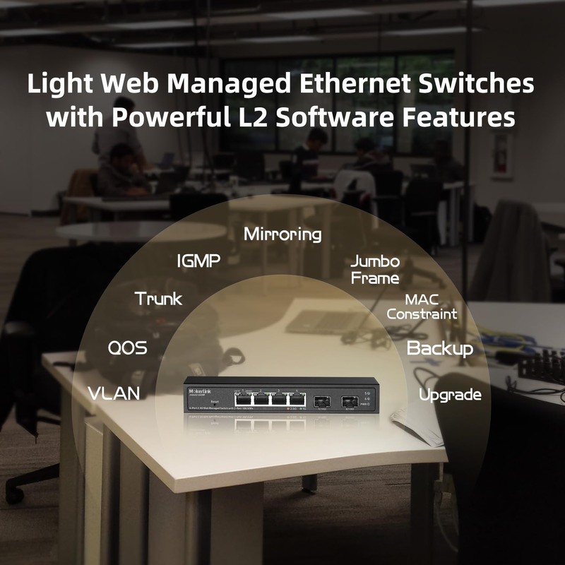 MokerLink 4 Port 2.5G Managed Switch with 2 Port 10G