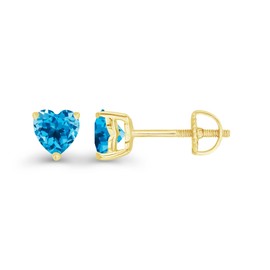 Yellow Gold Plated 925 Sterling Silver 5mm Heart Shape Natural Swiss Blue Topaz December Birthstone Screwback Stud Earrings