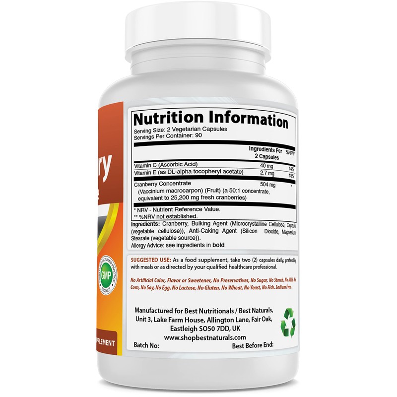 Best Naturals Cranberry 3X Strength, 12600 mg 180 Veggie Capsules