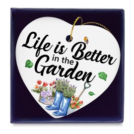 Gardening Ceramic Ornaments Plant Lover Gifts for Men Women, Plant Lady Hanging Ceramic Heart Plaque Sign, Gardener Keepsake 3 Inches