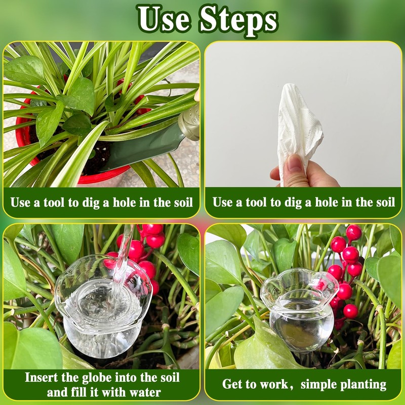 Haawooky 8 Pack Self Watering Globes,Clear Glass Plant Water Bulbs,Hand